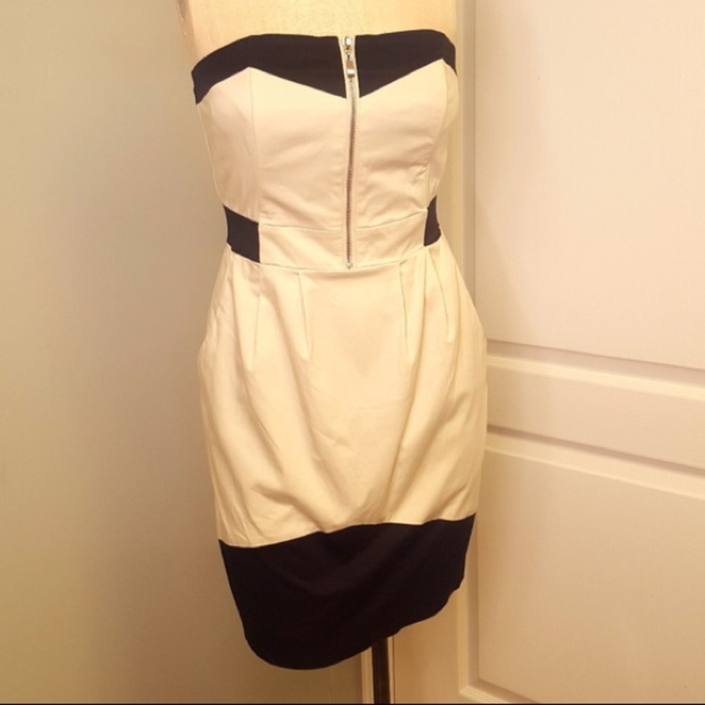 H&M: Khaki Black Colorblock Zip Front Dress